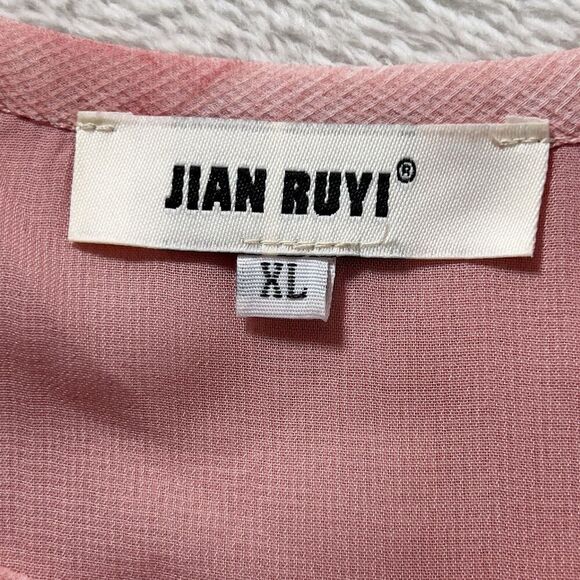 Jian Ruyi Mini Dress Sz XL Pink Polka Dot 3/4 Sleeve Relaxed Lagenlook - Picture 6 of 11